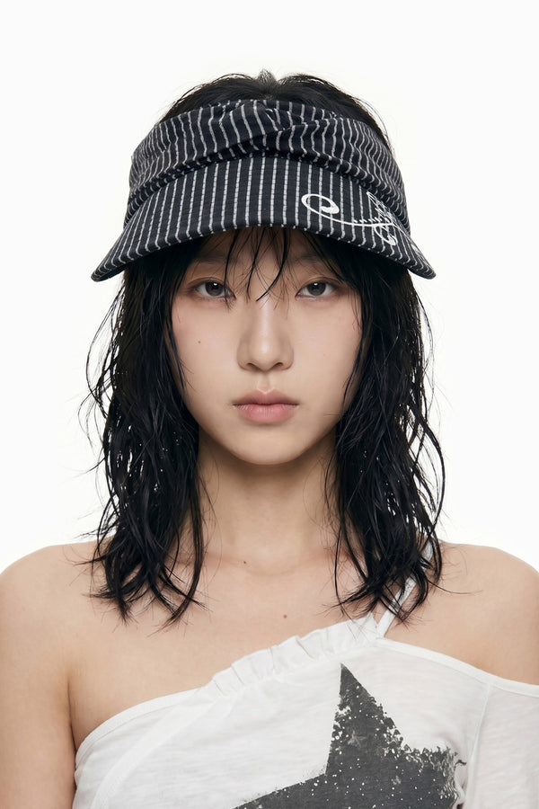 Ruched Pinstripe Print Visor