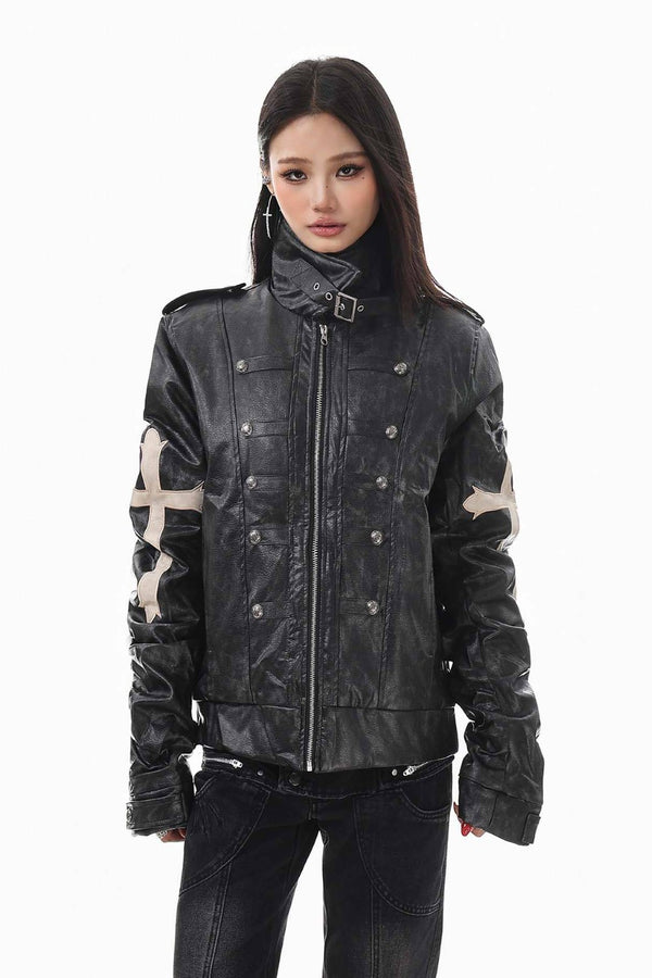 Slim Cross Leather Jacket