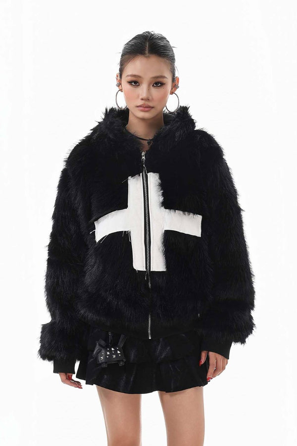 Rebel Cross Faux Fur Jacket