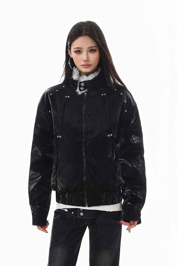 Raven Fur Collar Leather Jacket
