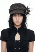 Feather Flower Newsboy Cap