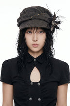 Feather Flower Newsboy Cap