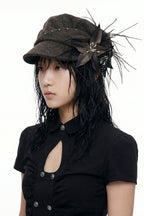 Feather Flower Newsboy Cap