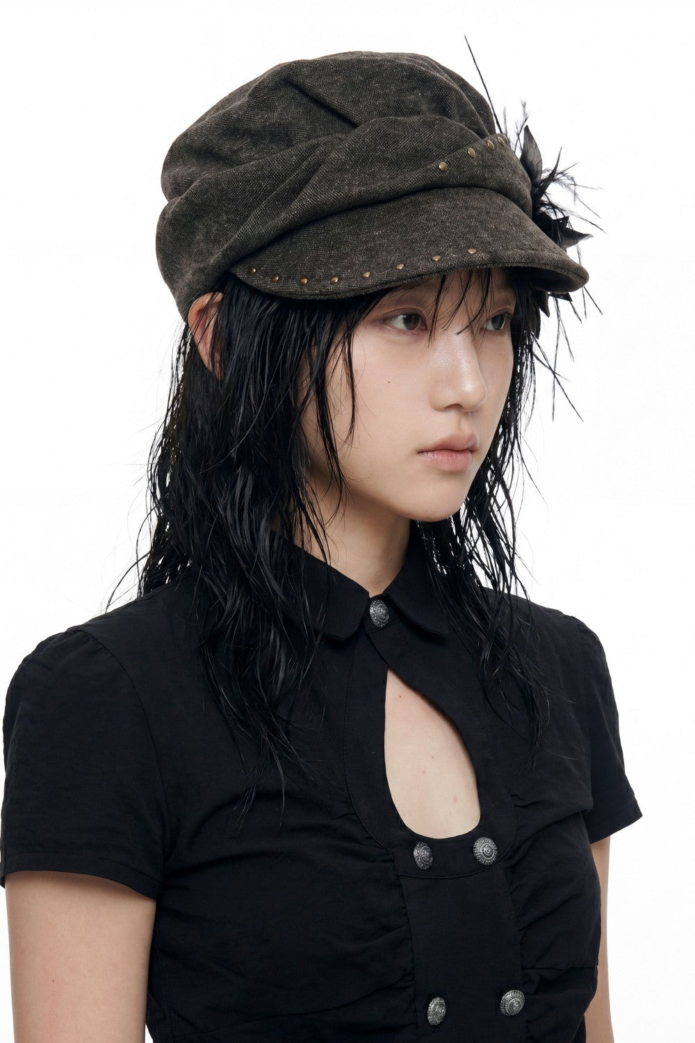 Feather Flower Newsboy Cap