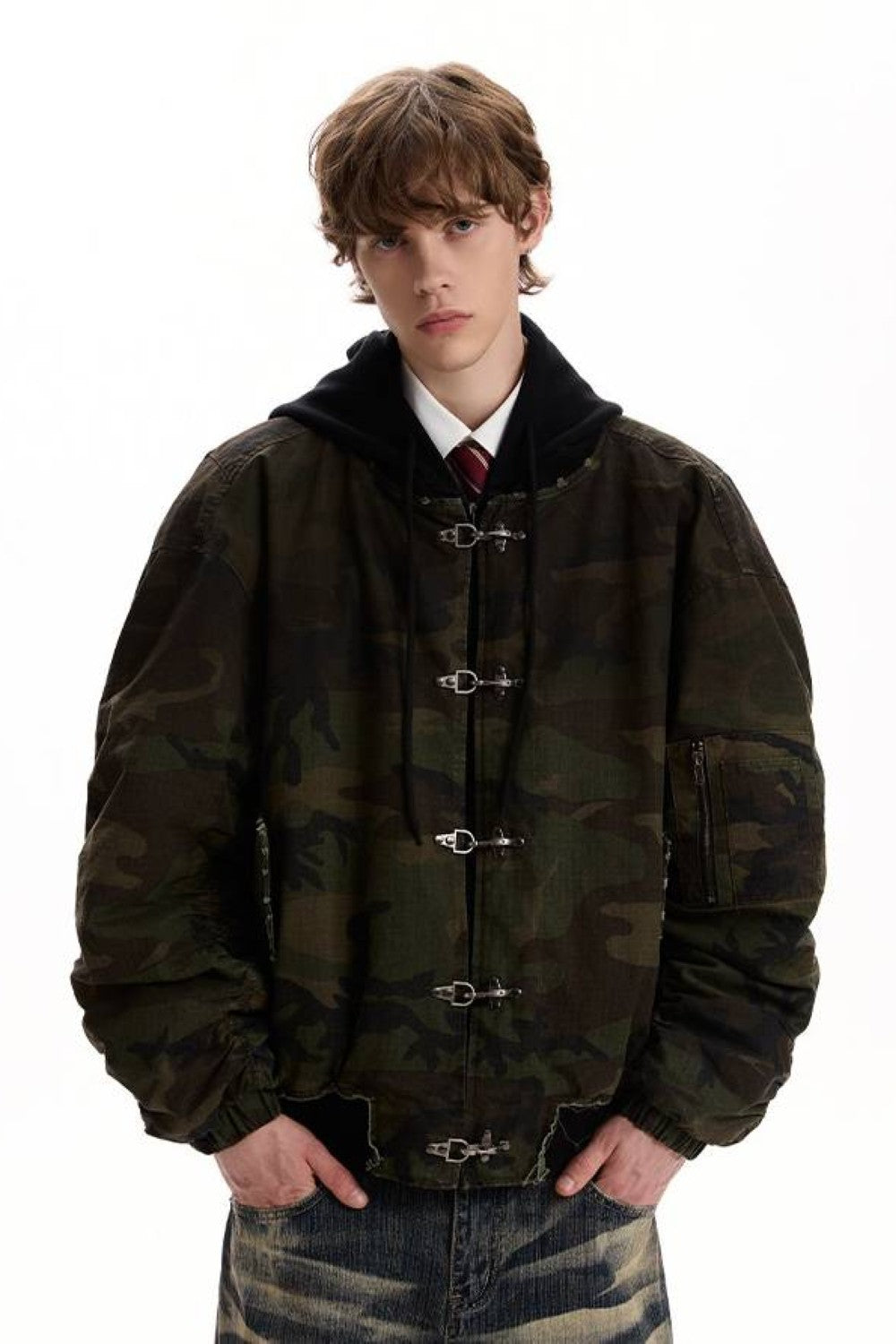 Camo Buckled Bomber Jacket