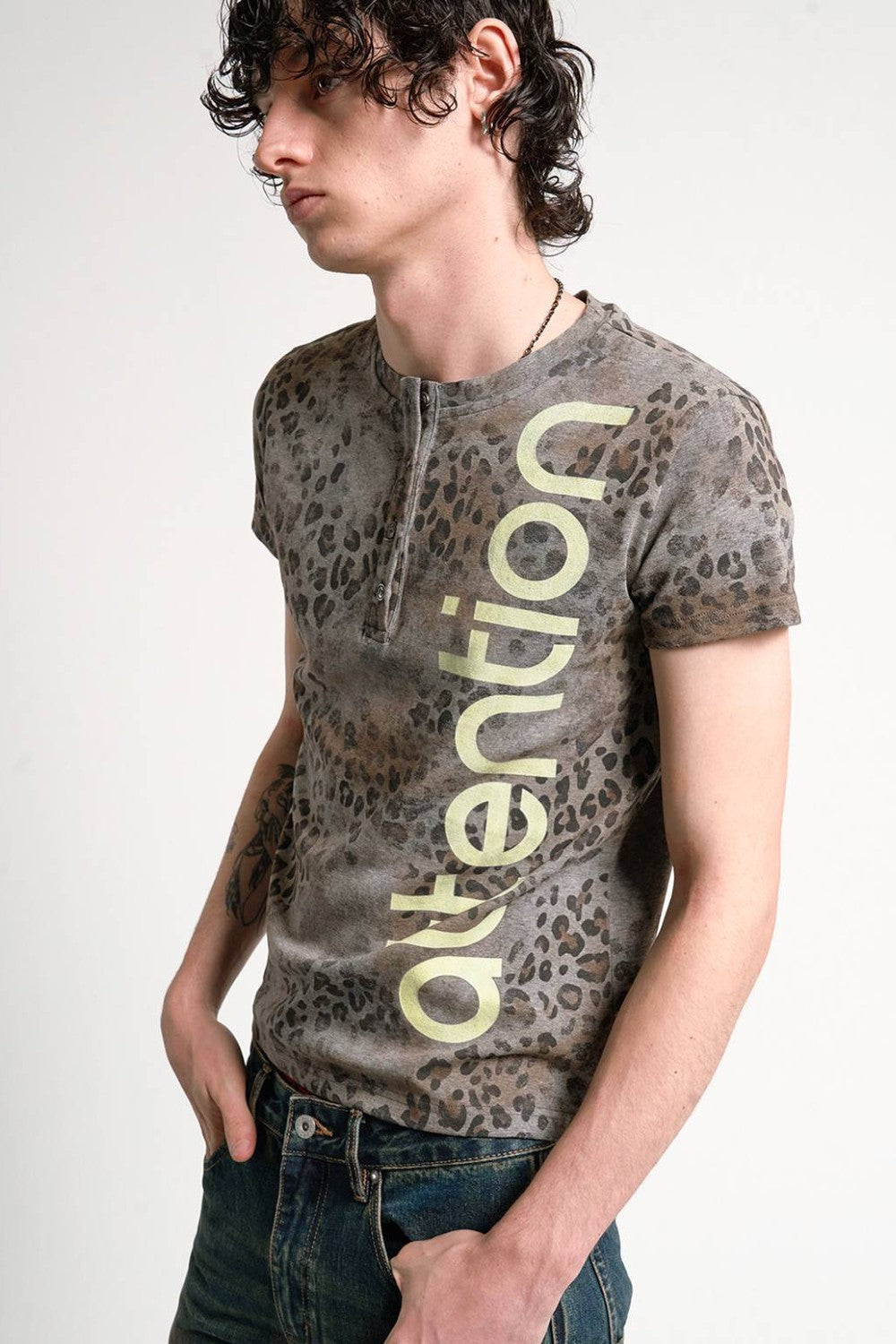 Leopard Wash Henley Shirt