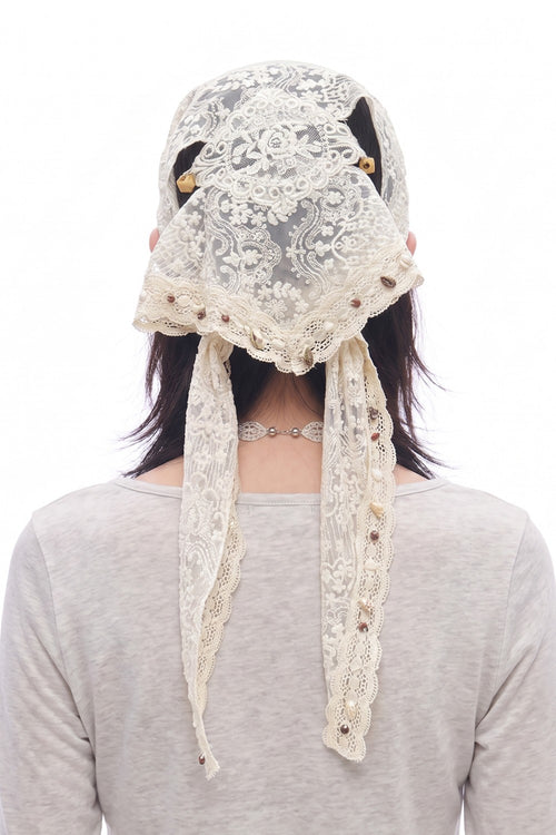 Beaded Floral Lace Headscarf