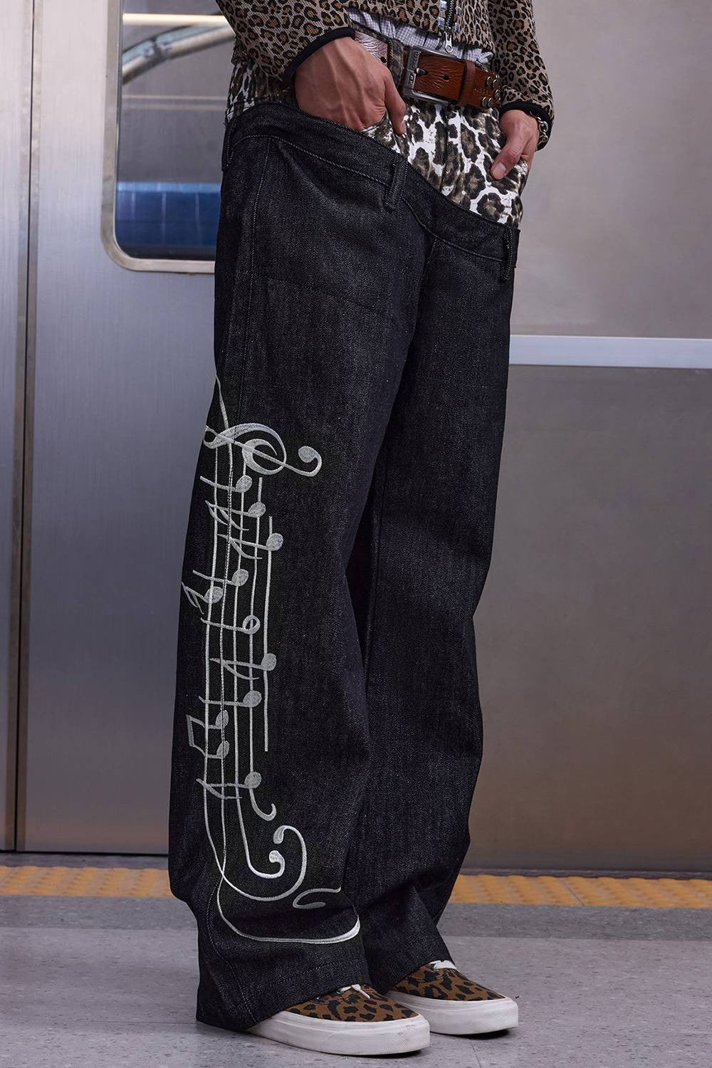Double Waist Leopard Jeans
