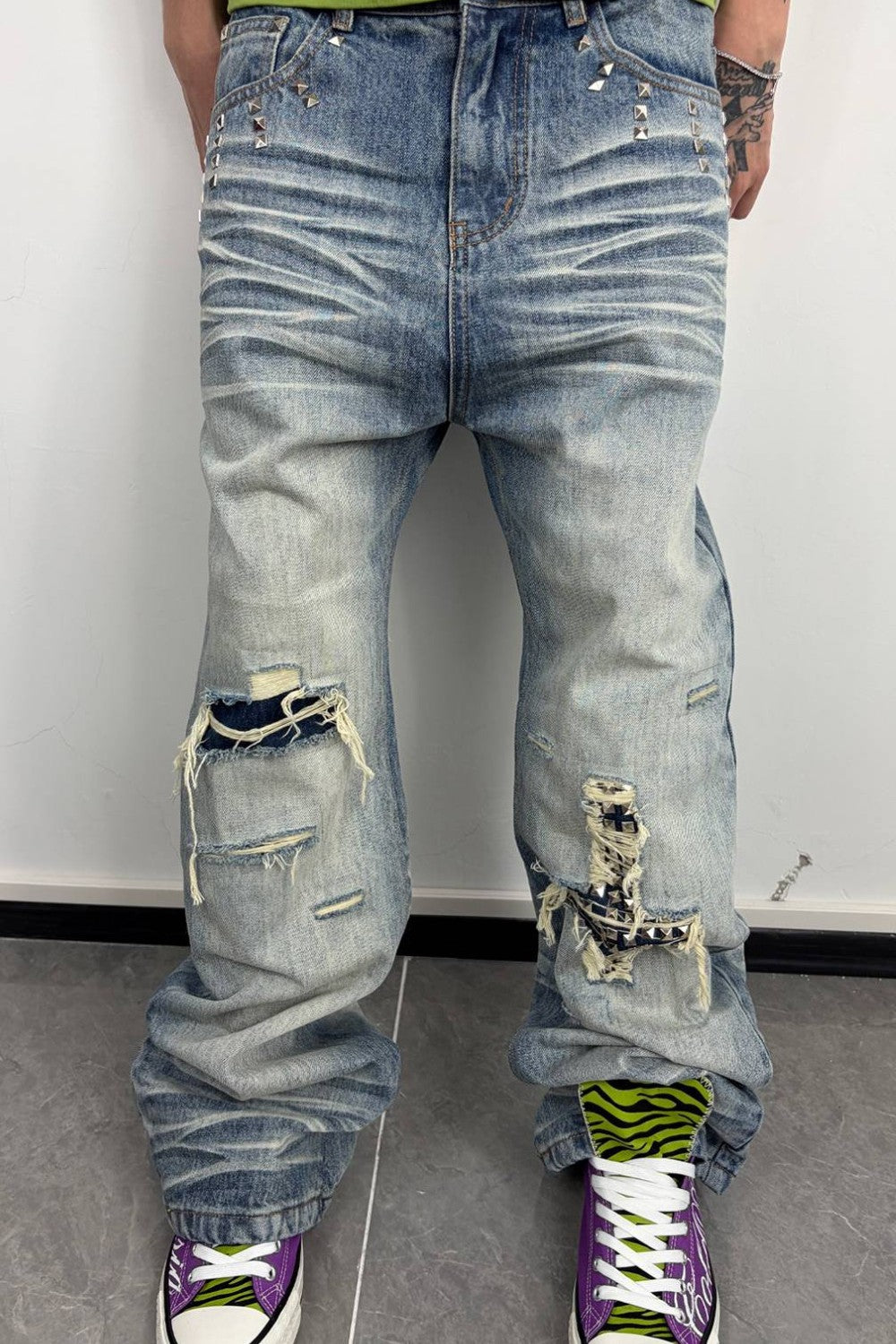Distressed Crossfade Denim Jeans