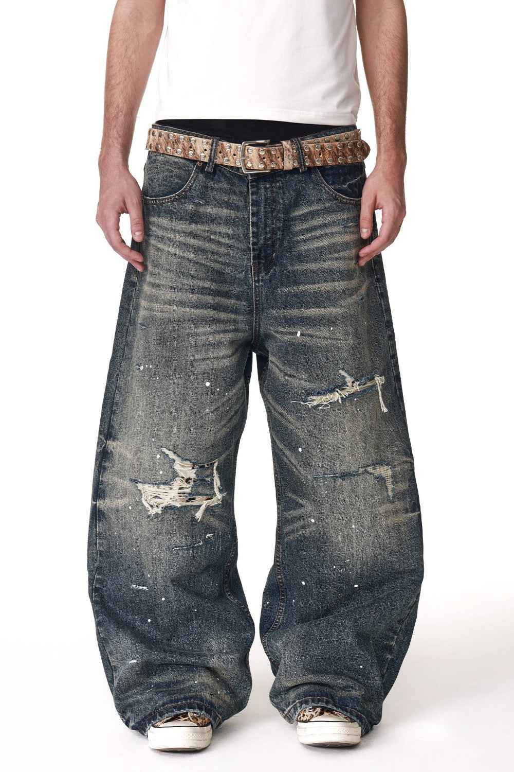 Ribbed Leopard Patch Jeans