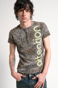 Leopard Wash Henley Shirt