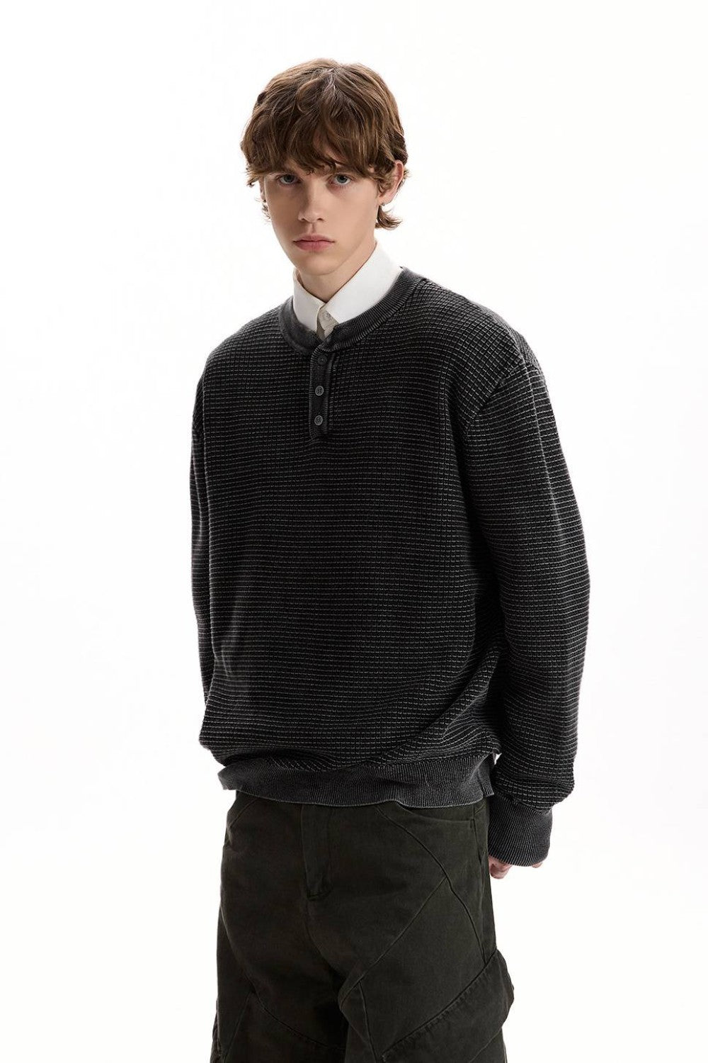 Waffle Knit Henley Sweater