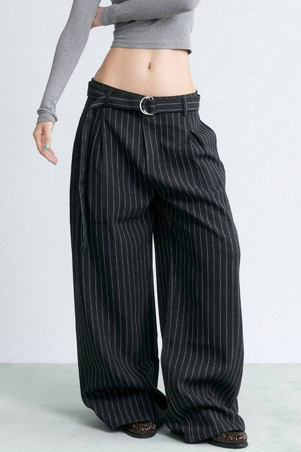 Pinstripe Wide Belted Trousers