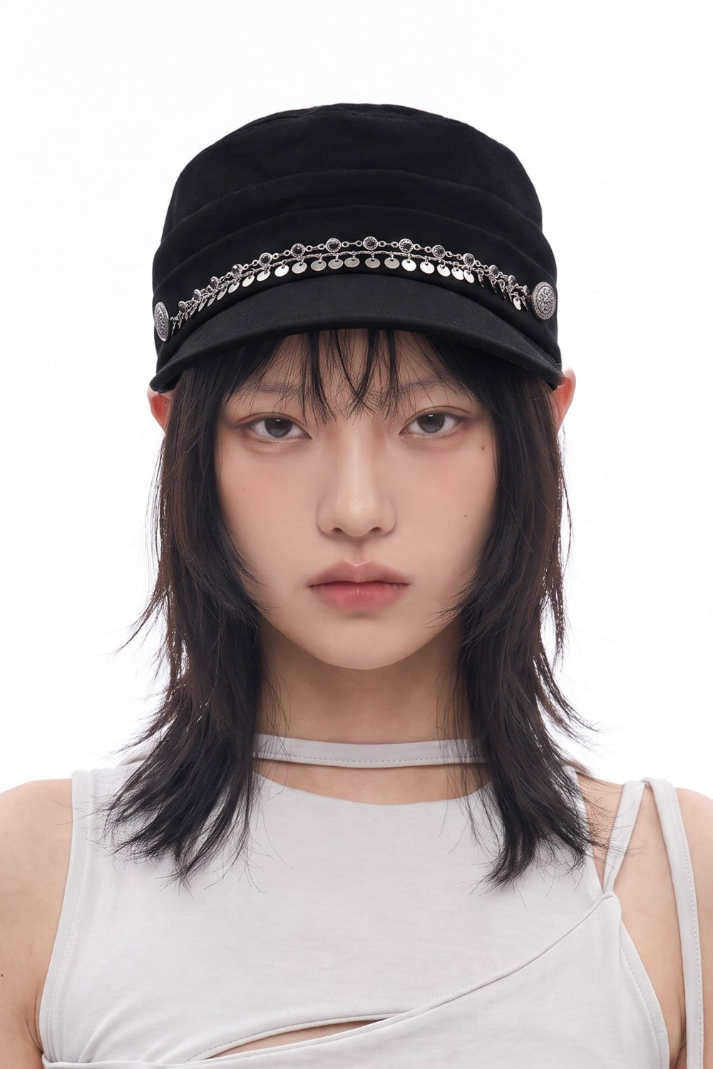 Embellished Silver Chain Cap