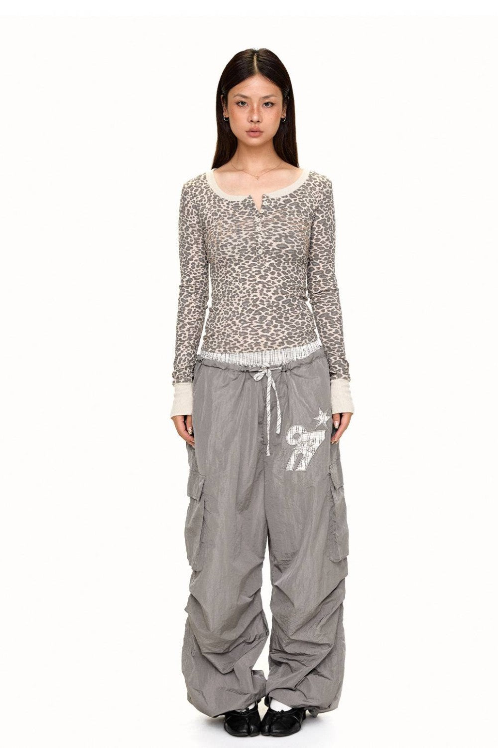 Slim Leopard Henley Top