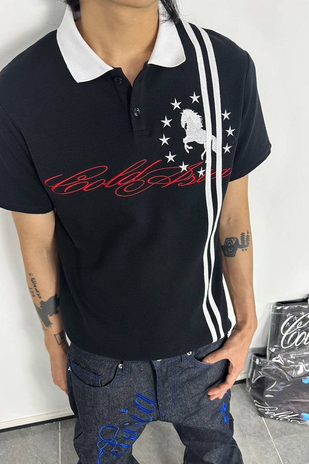 Black Victory Stripe Polo