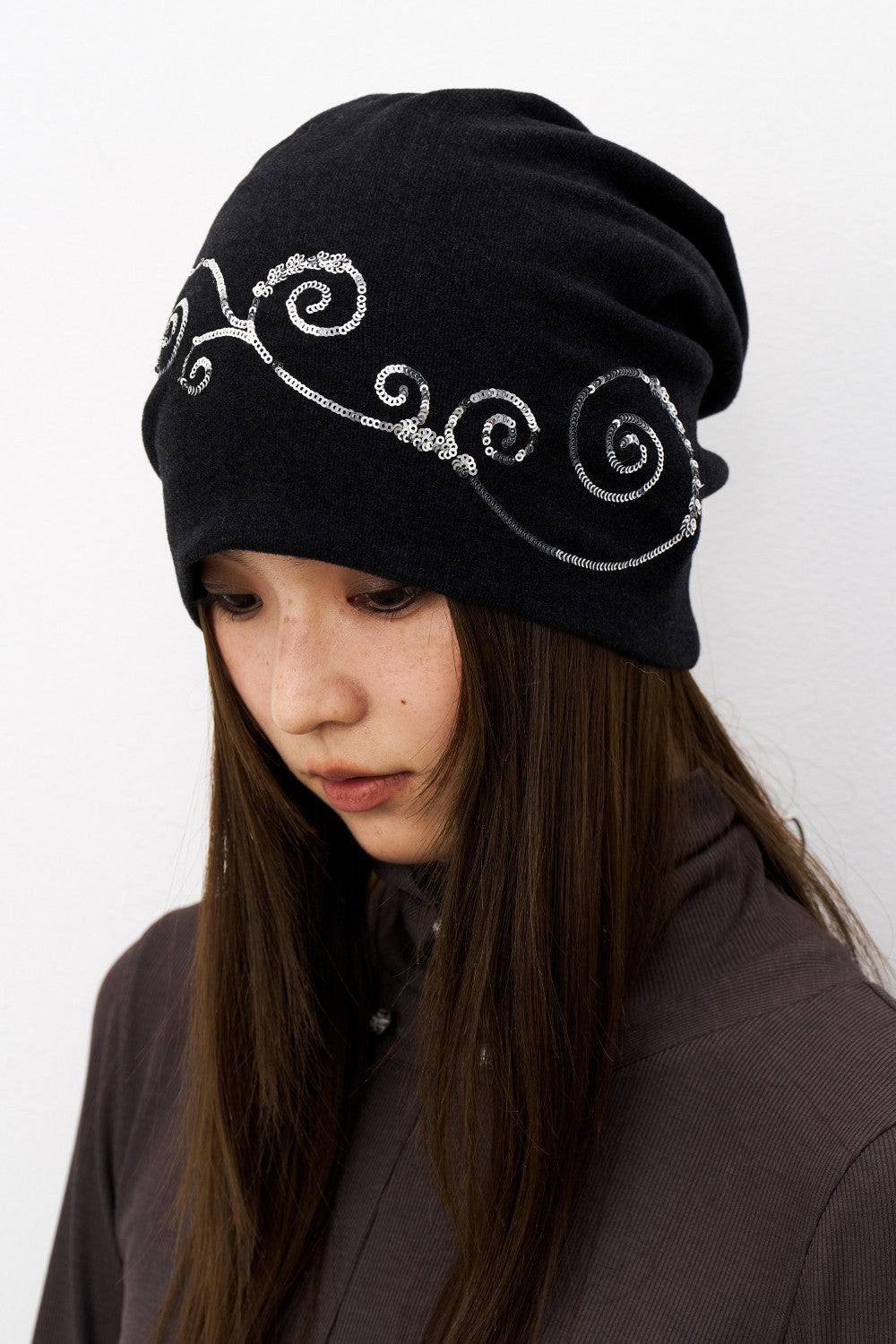 Sequin Swirl Knit Beanie