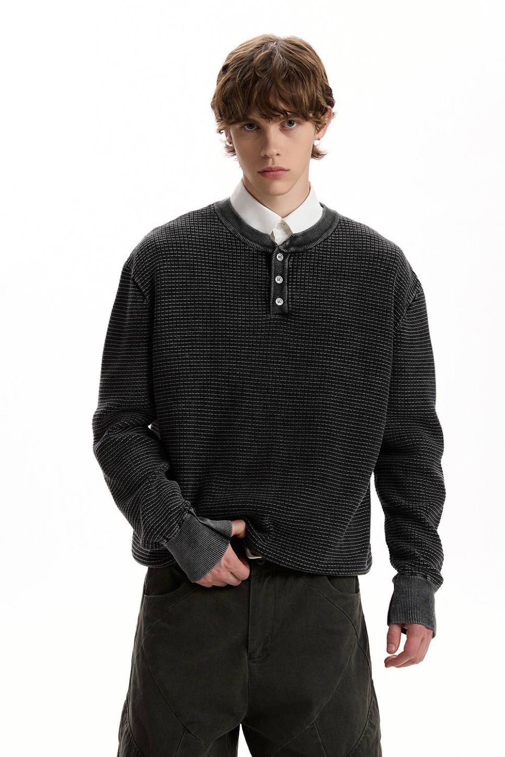 Waffle Knit Henley Sweater