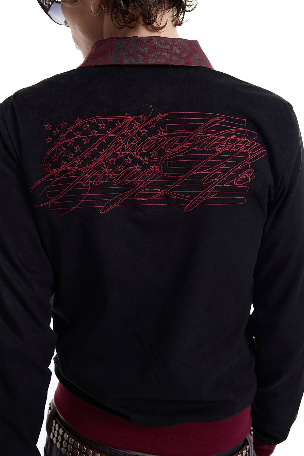 Embroidered Panther Suede Jacket