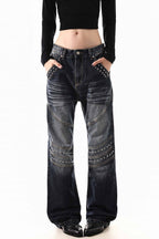 Darkwash Embroidered Stud Jeans