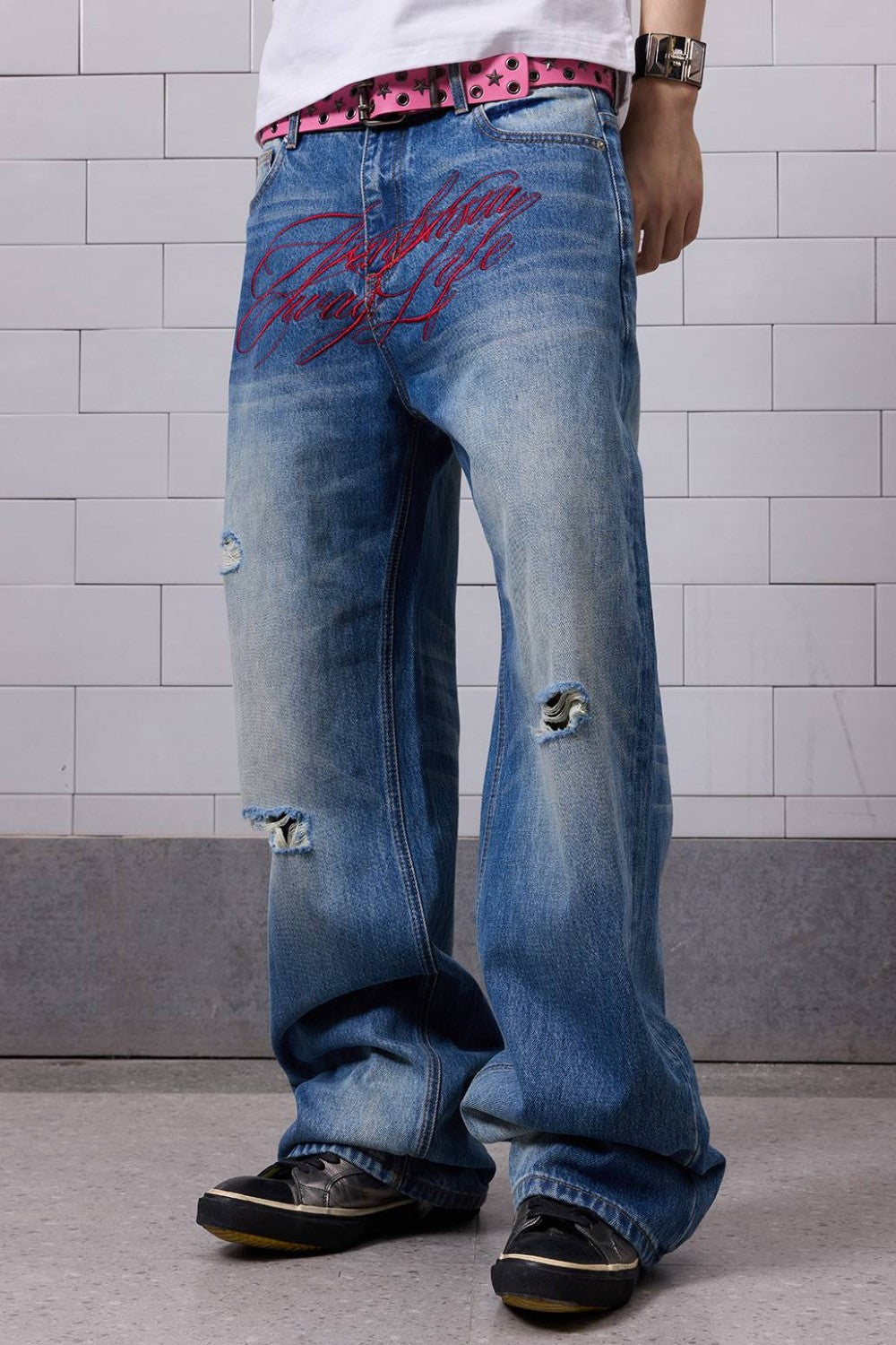 Vintage Embroidered Script Jeans