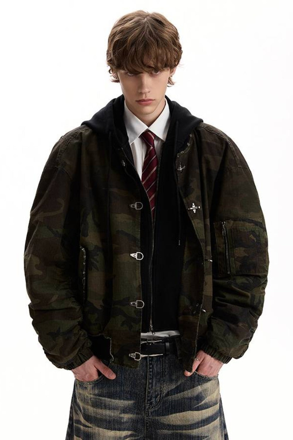 Camo Buckled Bomber Jacket