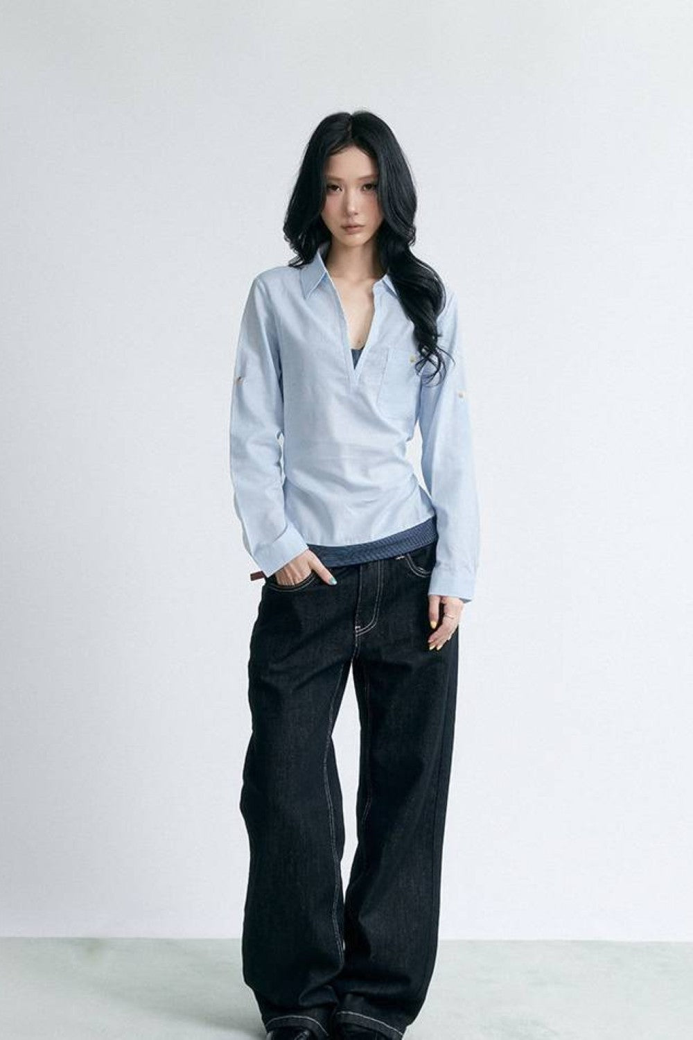 Coastal Blue Cinched Blouse