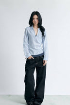 Coastal Blue Cinched Blouse