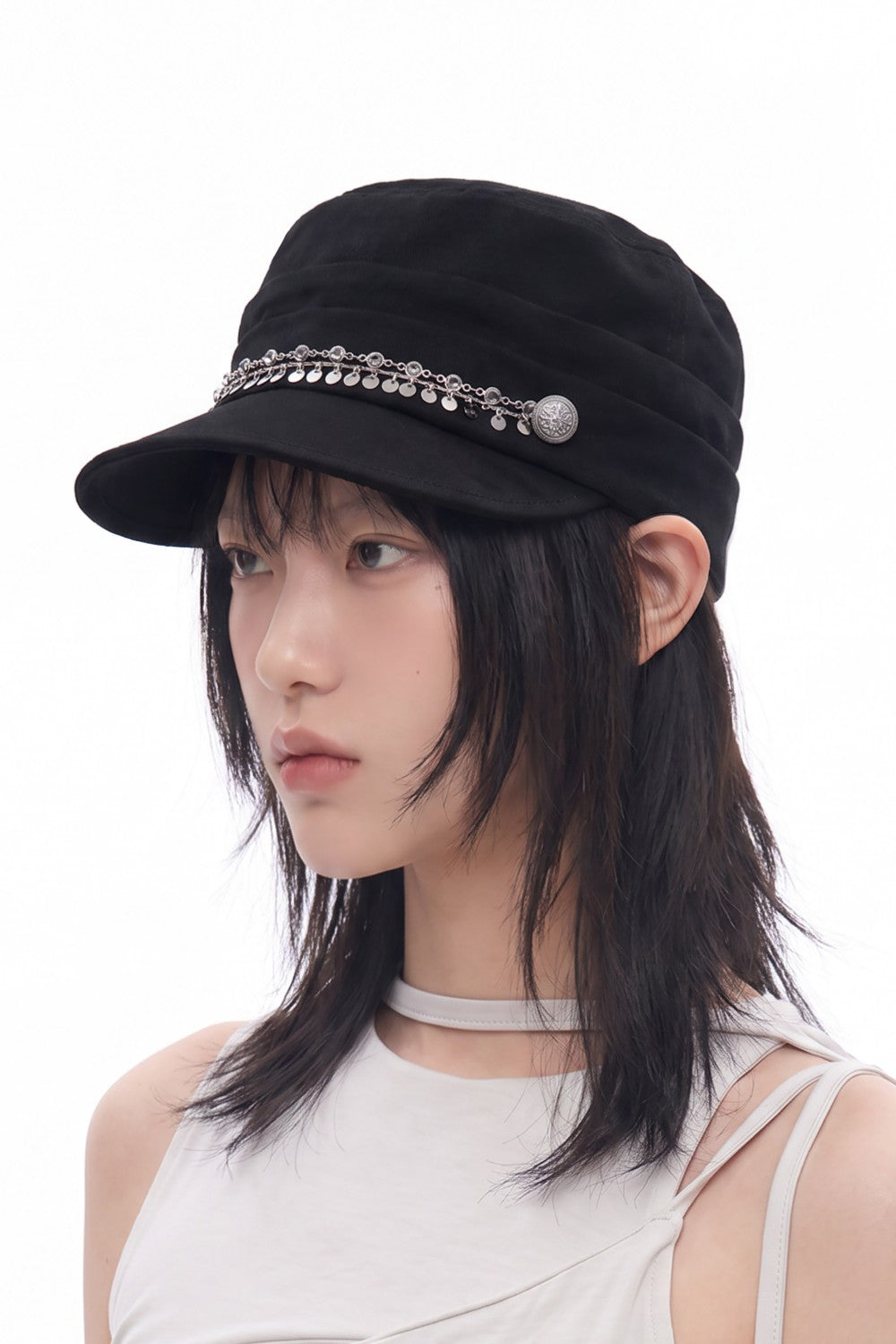 Embellished Silver Chain Cap