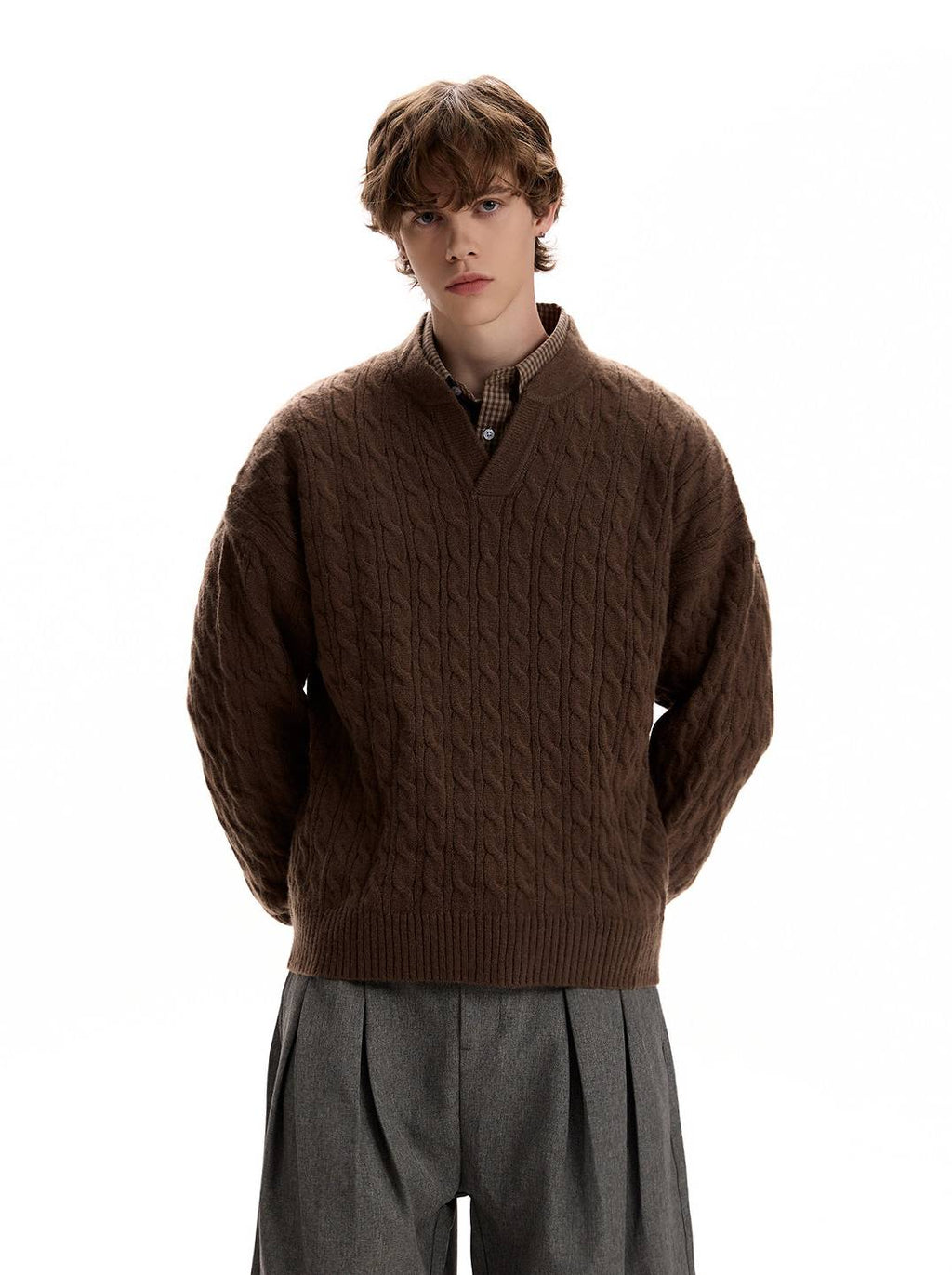 Cable Knit V-Neck Sweater