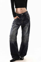 Darkwash Embroidered Stud Jeans