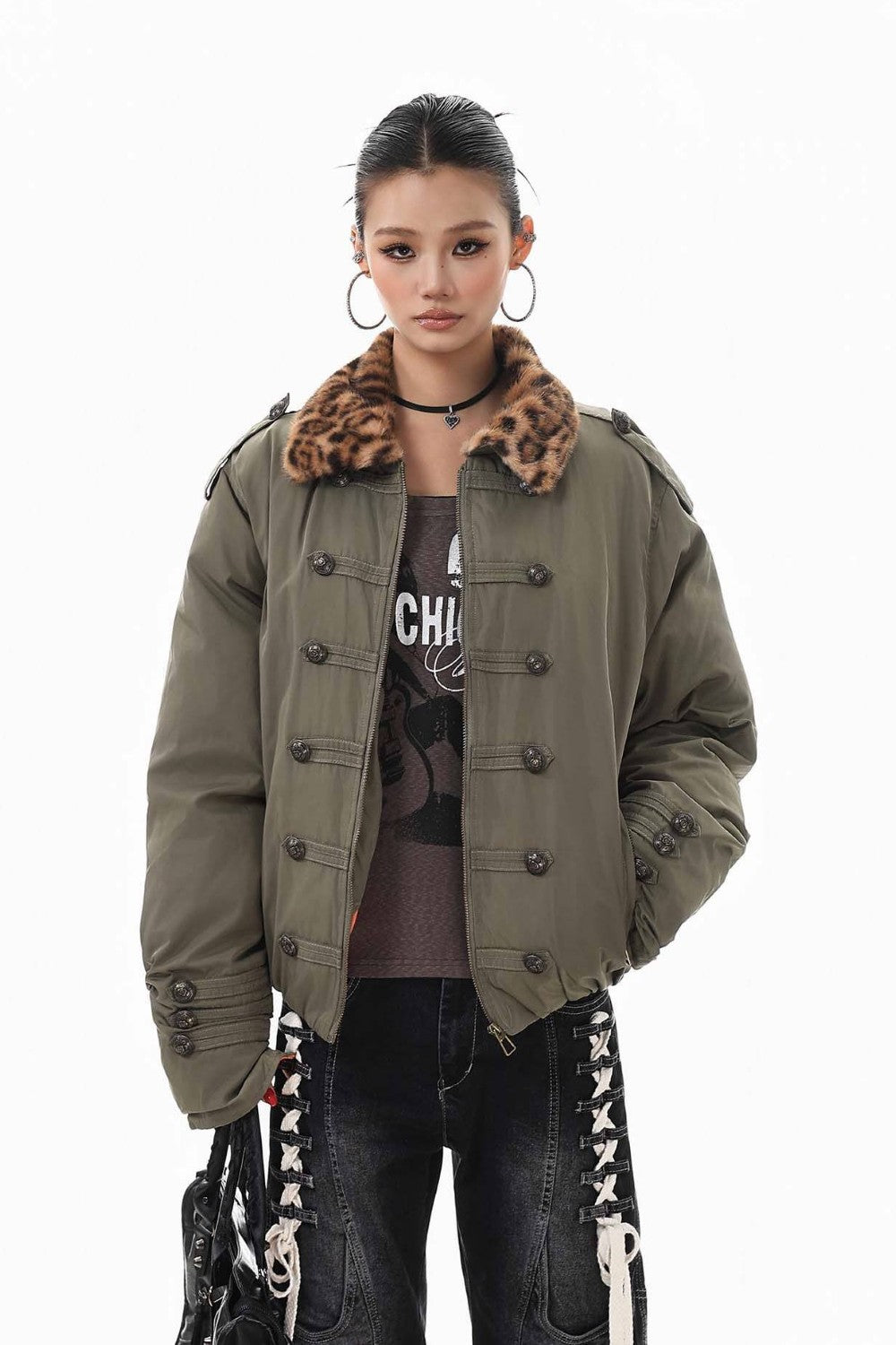 Leopard Collar Puffer Jacket