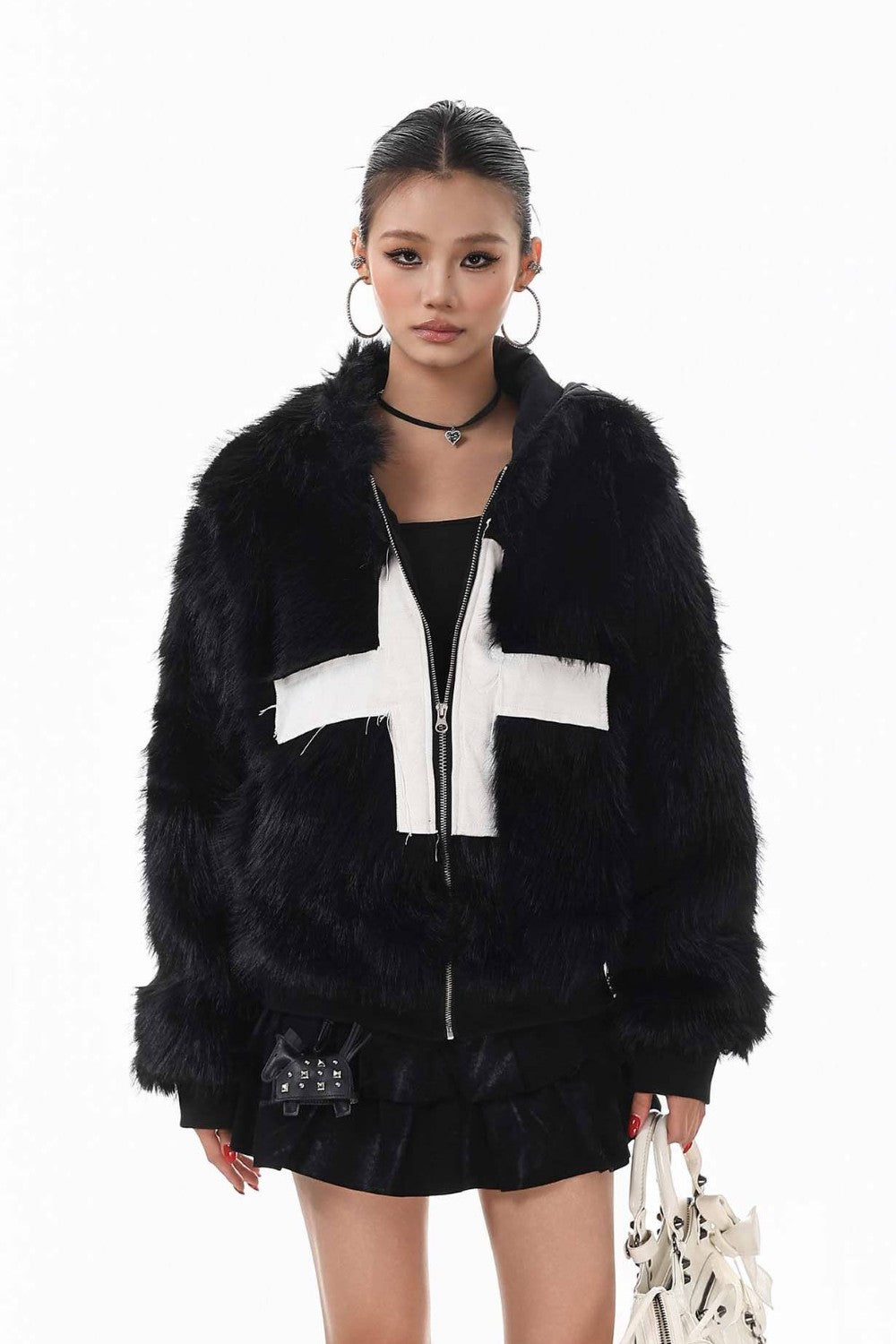 Rebel Cross Faux Fur Jacket
