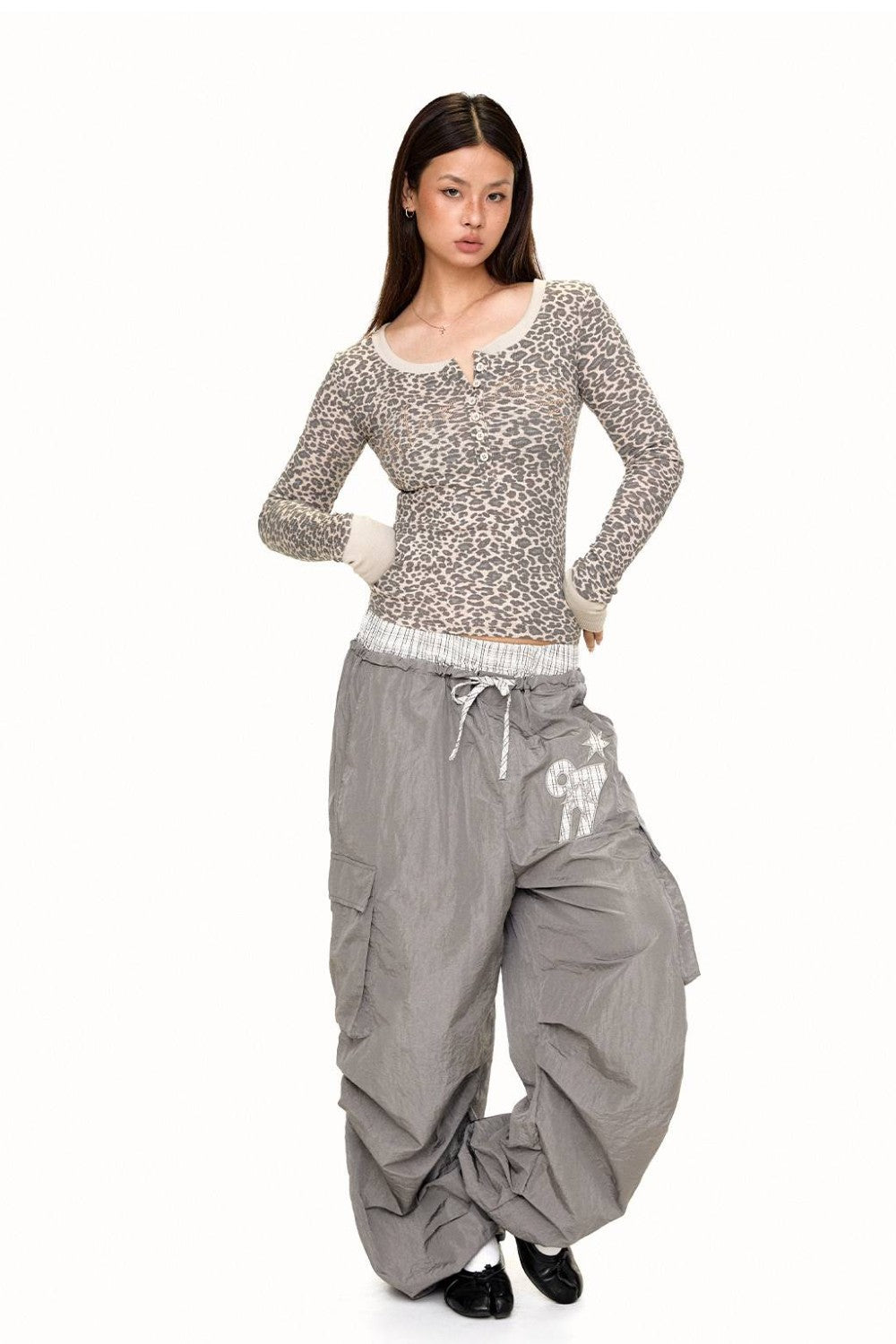 Slim Leopard Henley Top