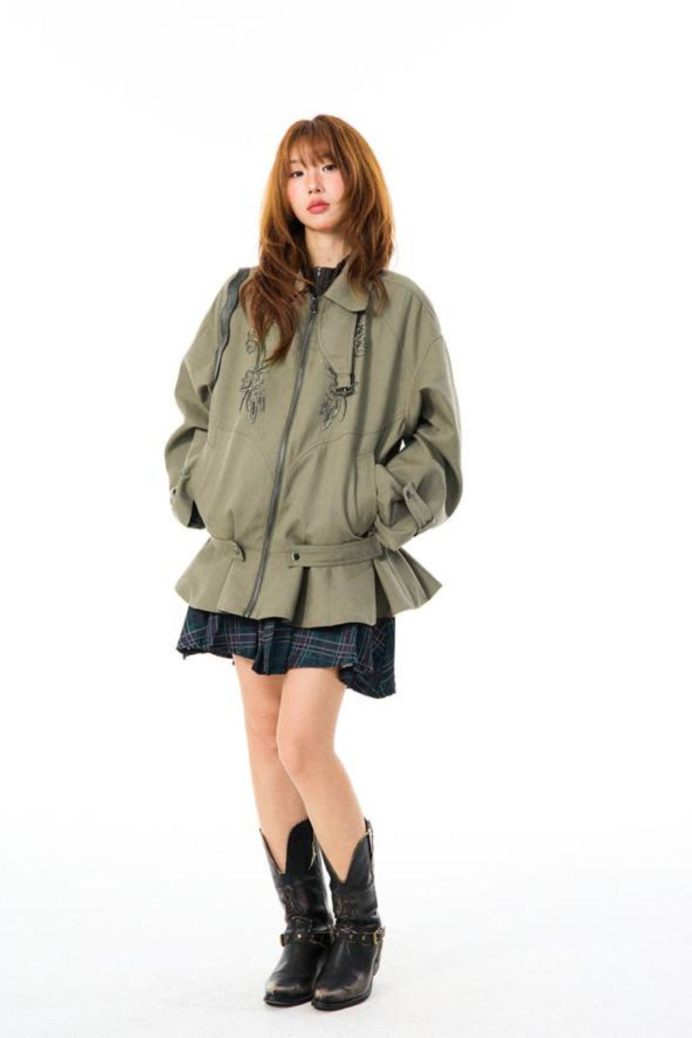 Olive Beaded Cinched Jacket