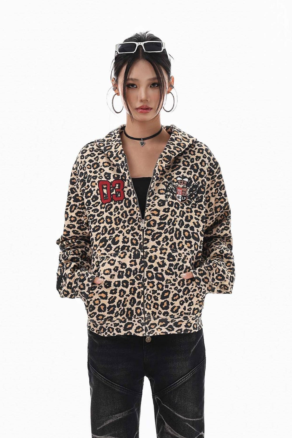 Leopard Script Hooded Jacket