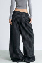 Pinstripe Wide Belted Trousers