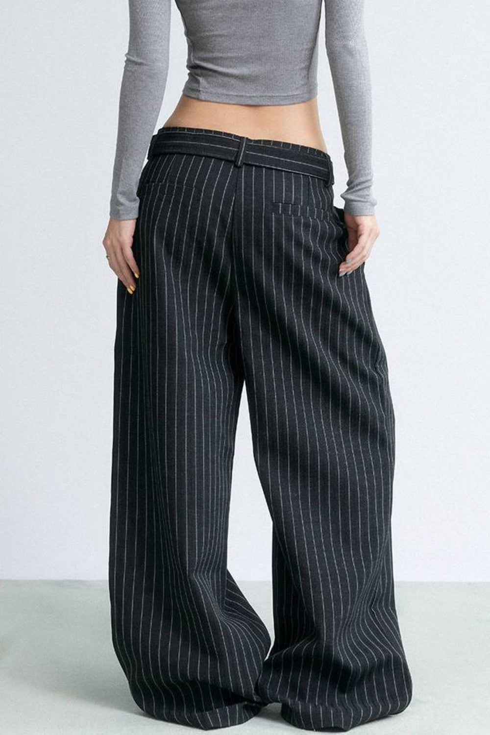 Pinstripe Wide Belted Trousers
