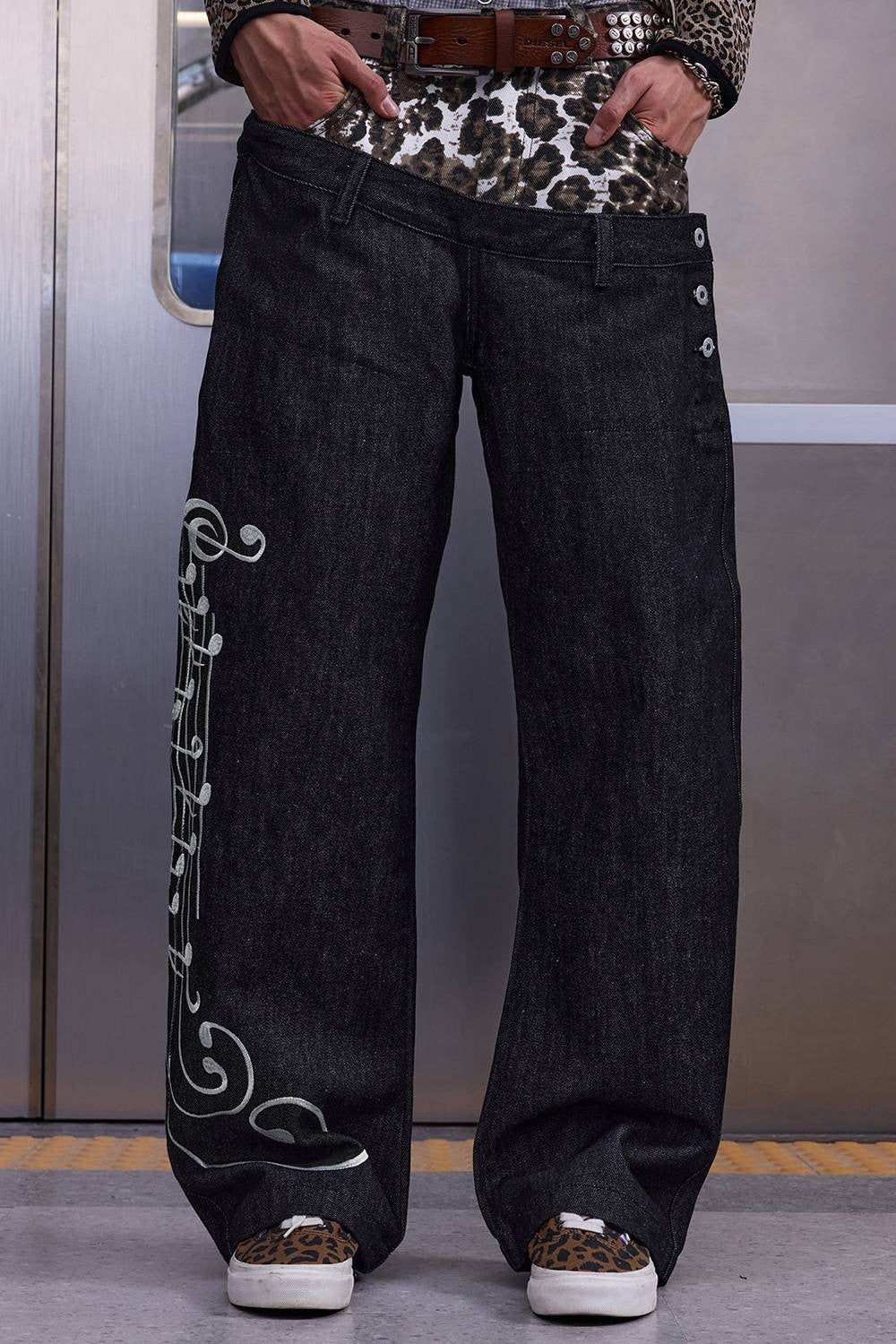 Double Waist Leopard Jeans
