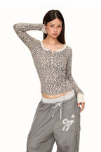 Slim Leopard Henley Top