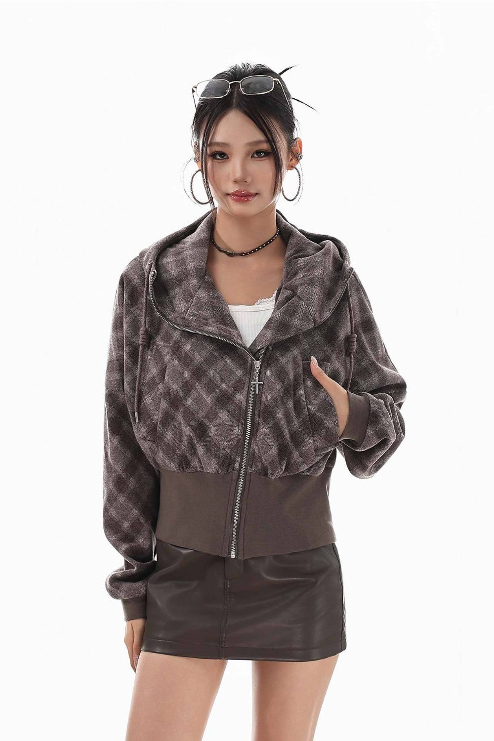 Plaid Collision Hooded Jacket