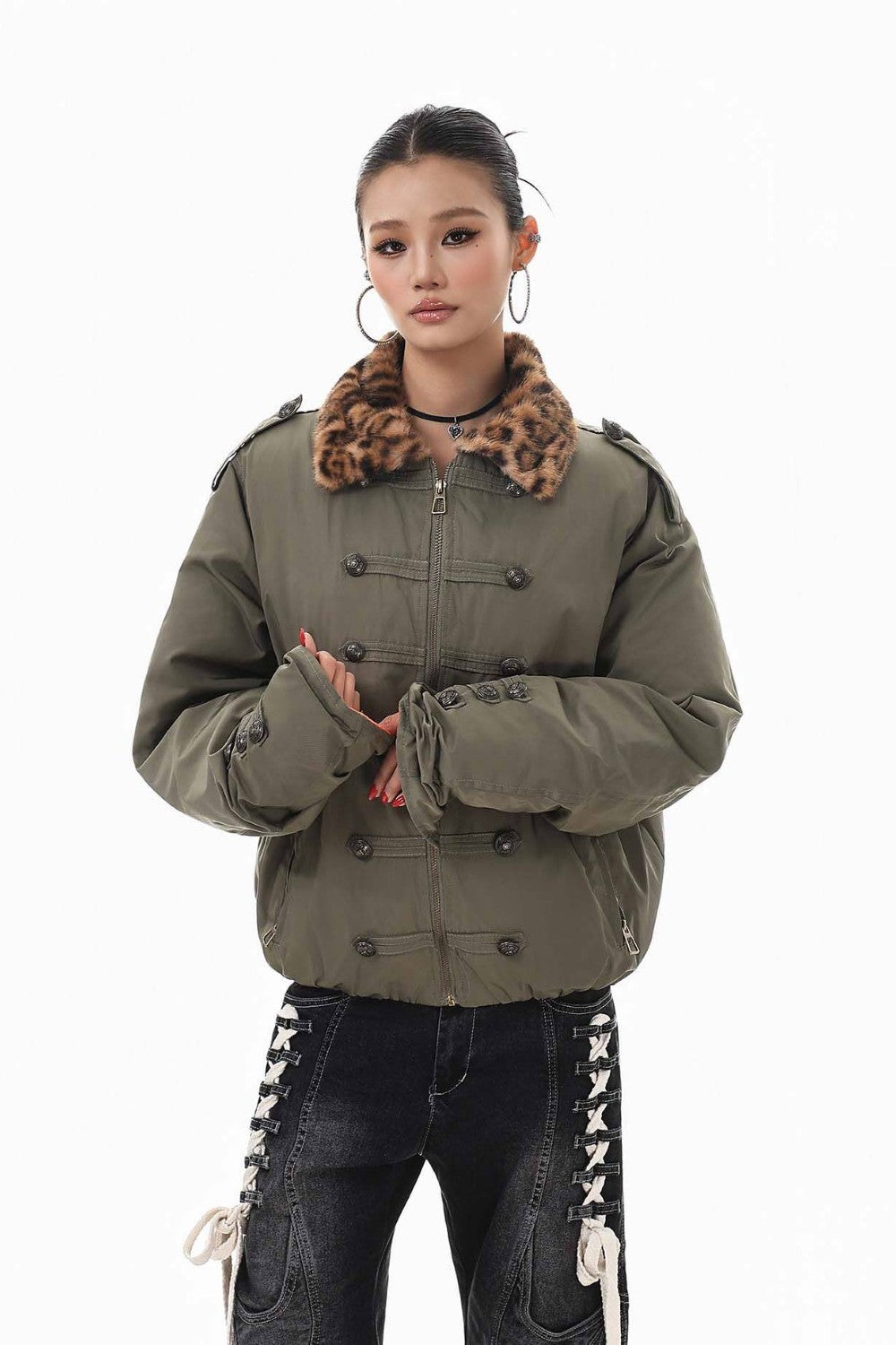 Leopard Collar Puffer Jacket