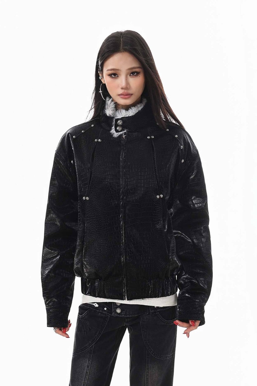 Raven Fur Collar Leather Jacket