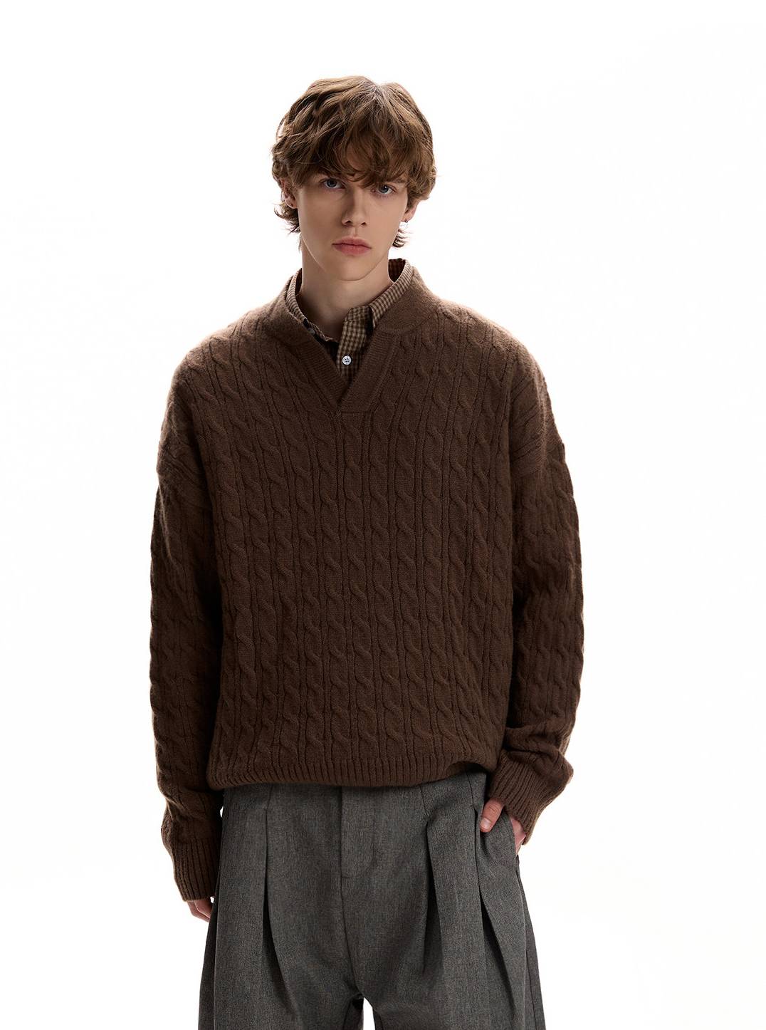 Cable Knit V-Neck Sweater