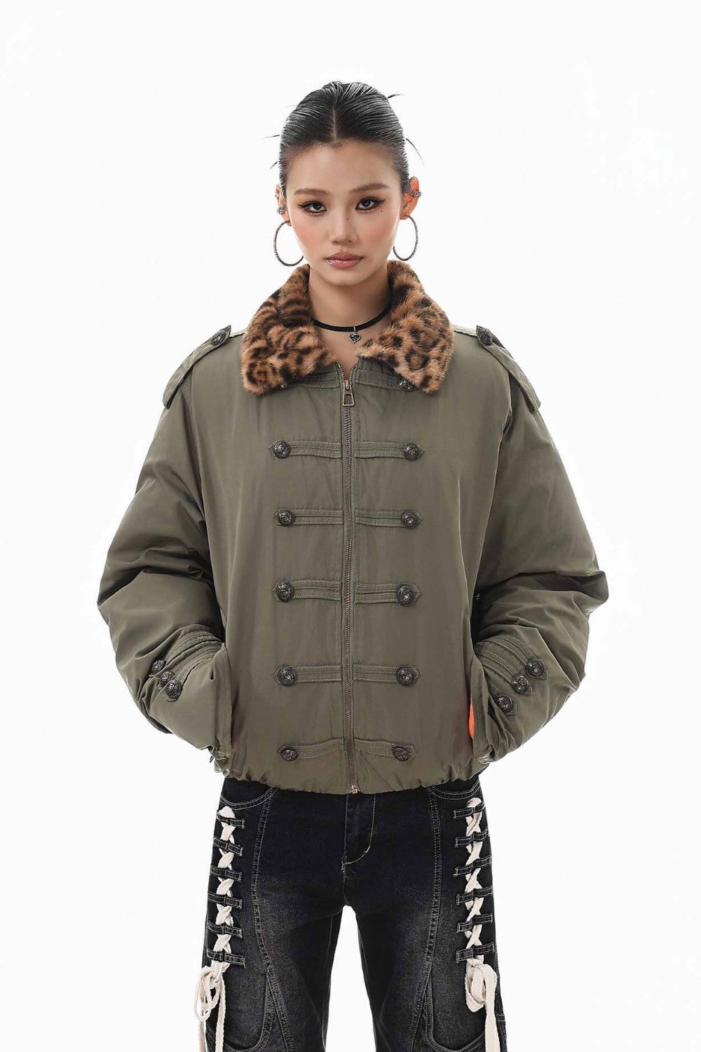 Leopard Collar Puffer Jacket