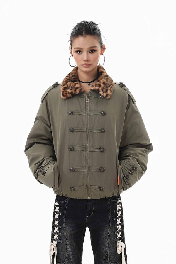 Leopard Collar Puffer Jacket