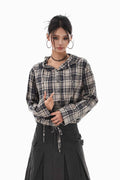 Tied Plaid Button-Up Shirt
