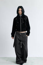 Pinstripe Wide Belted Trousers