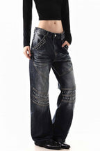 Darkwash Embroidered Stud Jeans