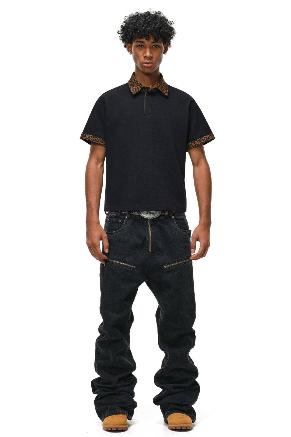 Leopard Trim Polo Tee